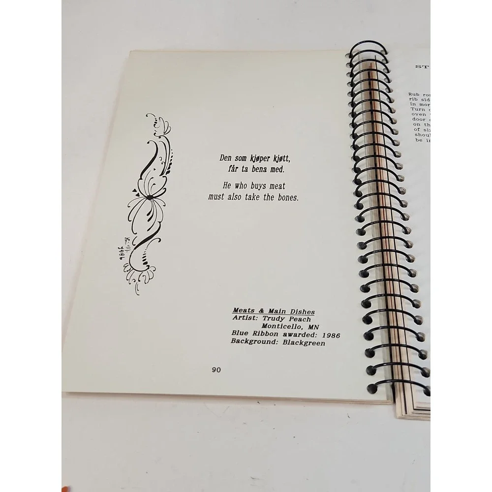Vintage 90s Pauline's Rosemalers' Recipes Cookbook 1990 Norwegian Art Vesterheim
